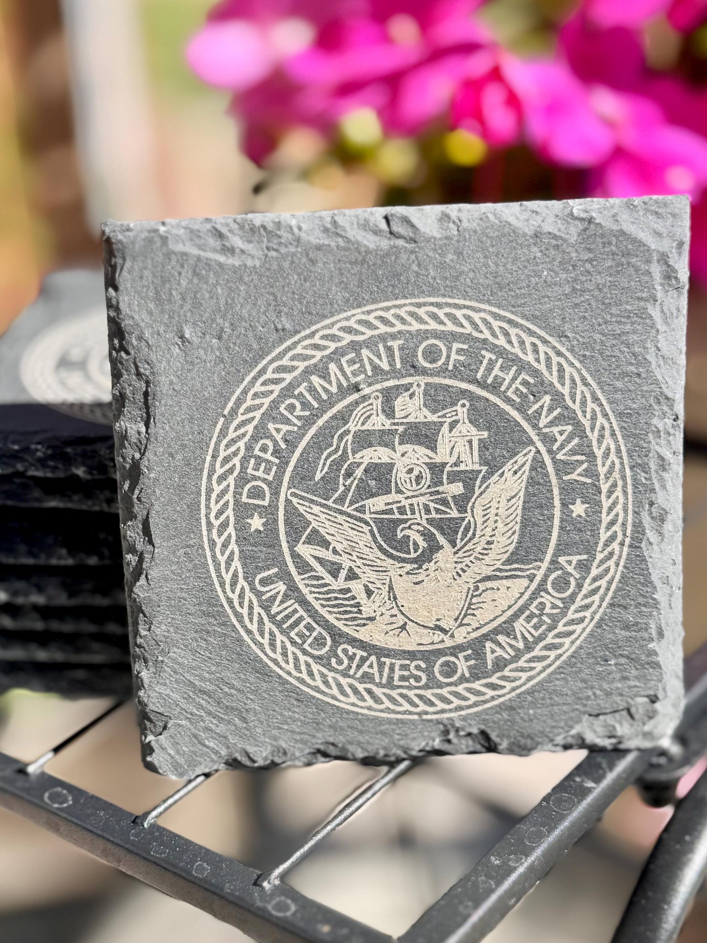 Laser Engraved Service Branch Seal Stone Coasters