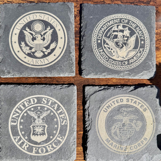 Laser Engraved Service Branch Seal Stone Coasters