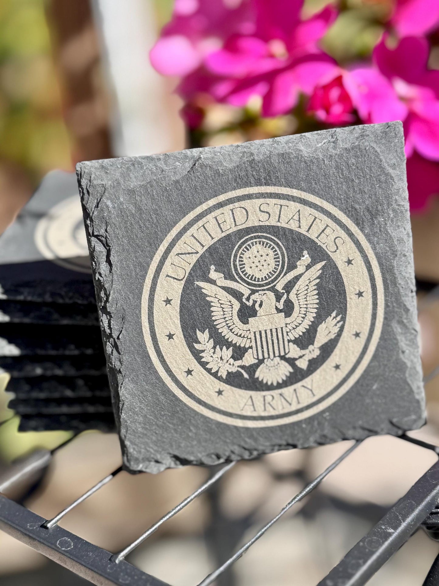 Laser Engraved Service Branch Seal Stone Coasters