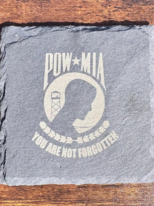 Laser Engraved POW/MIA Seal Stone Coasters