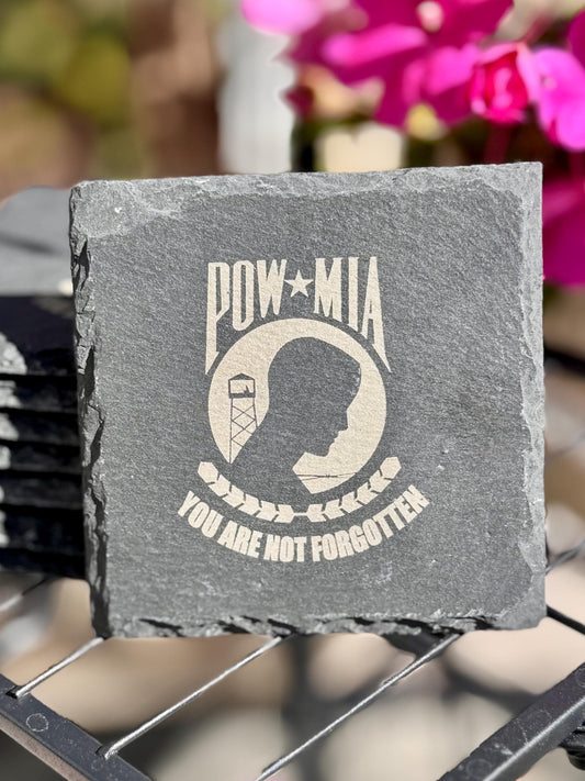 Laser Engraved POW/MIA Seal Stone Coasters