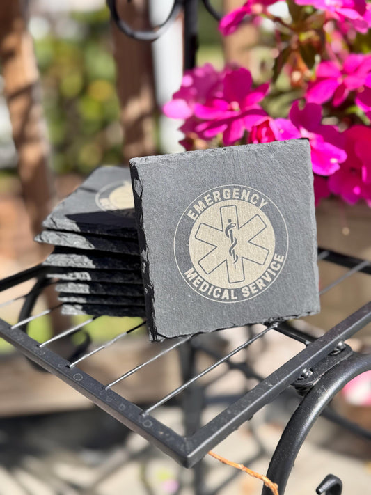 Laser Engraved EMS (Emergency Medical Service) Seal Stone Coasters