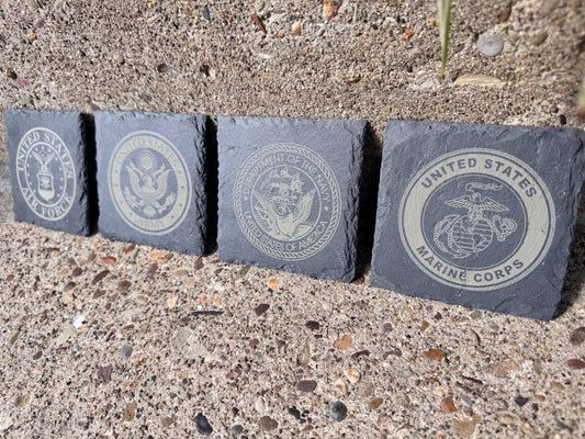 Laser Engraved Service Branch Seal Stone Coasters